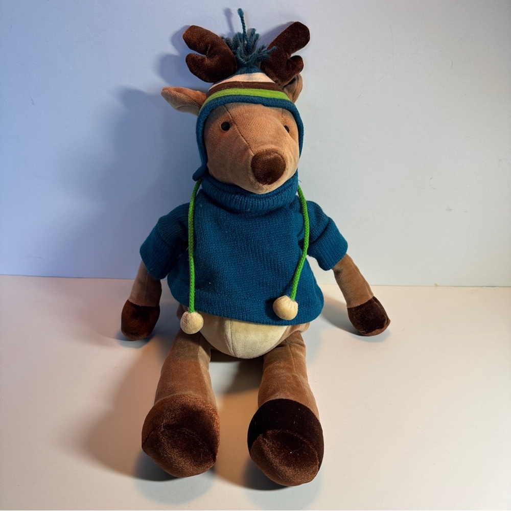 Plush Reindeer Toy with Blue Sweater